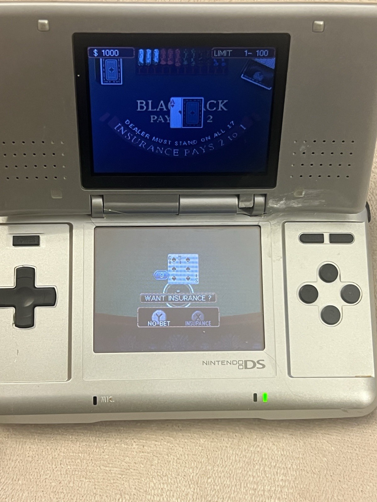 Nintendo DS NTR-001 Console Titanium Silver Tested Works Broken Hinge