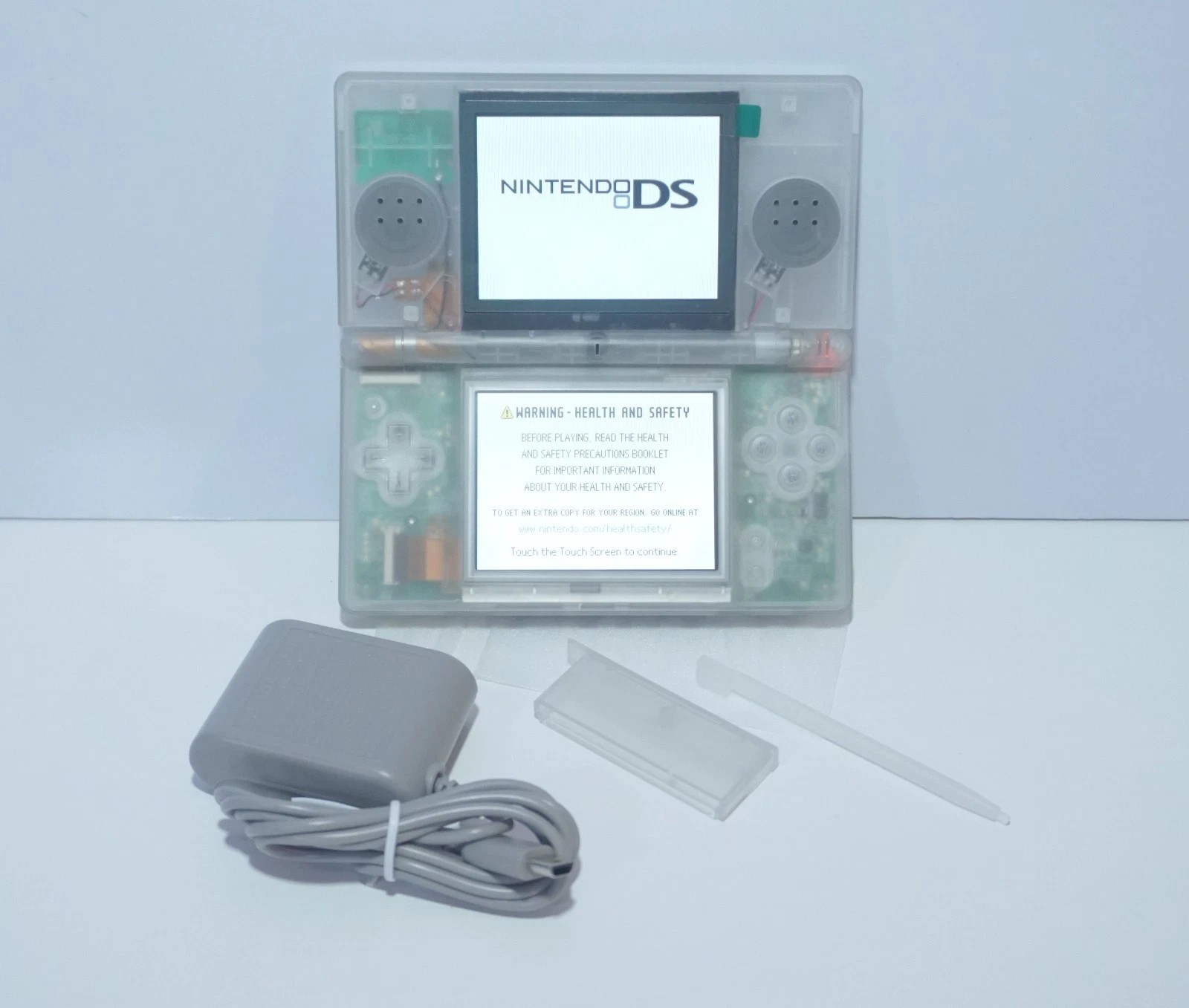 Nintendo DS Lite Transparent Clear Glow in the Dark System with Charger & Stylus