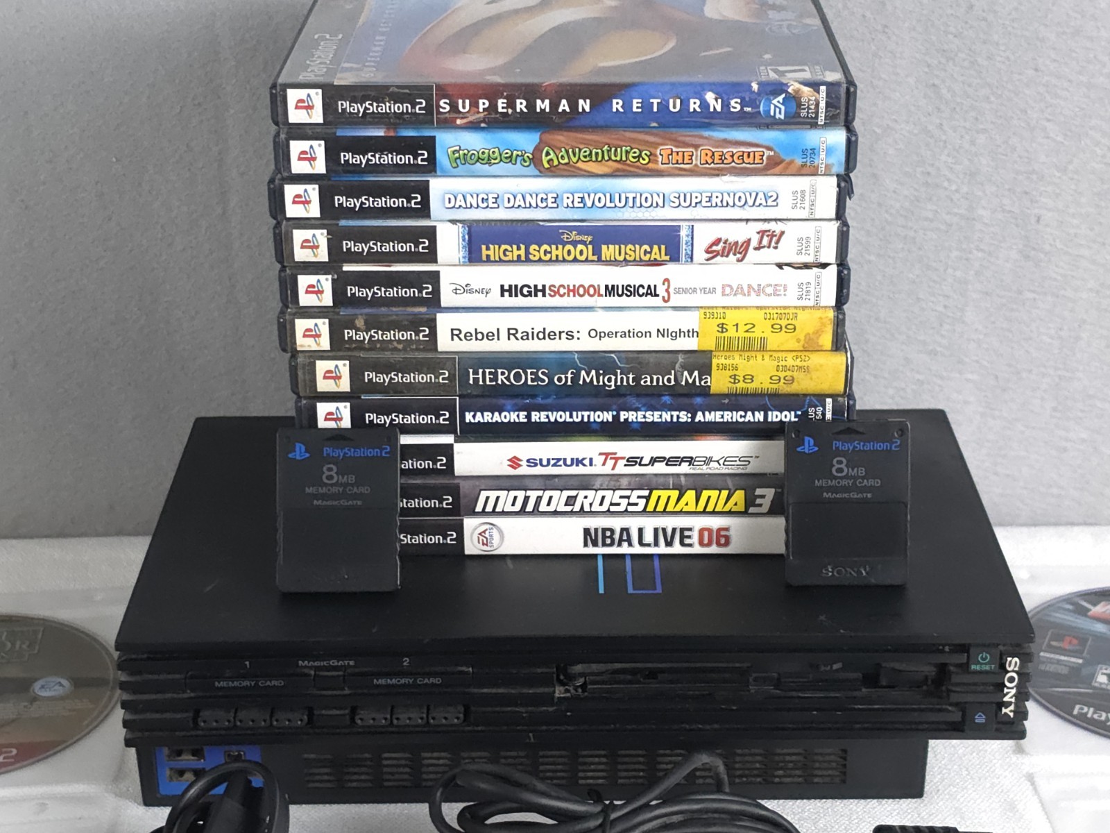 Sony PlayStation 2 PS2 Console Bundle OEM Controller 15 Games 2 Memory Cards