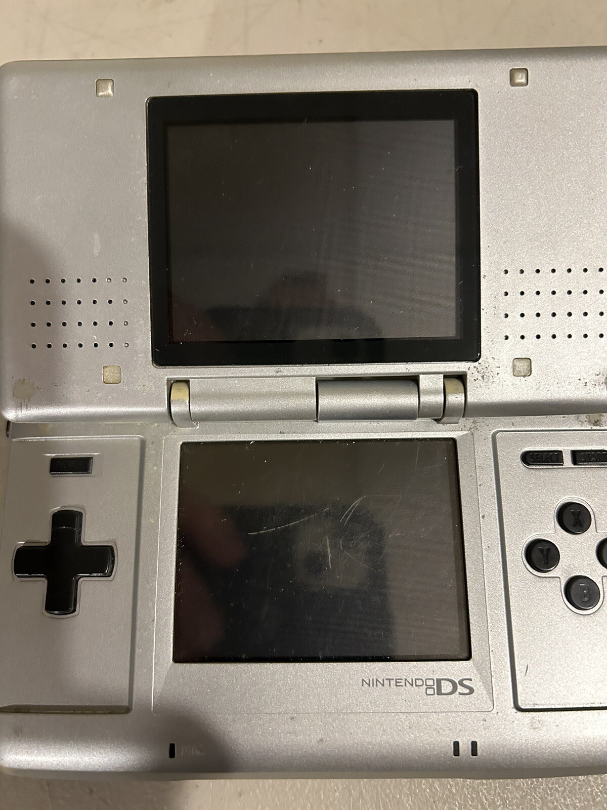 Nintendo DS Silver Titanium Game Console No Stylus No Charger Tested Working