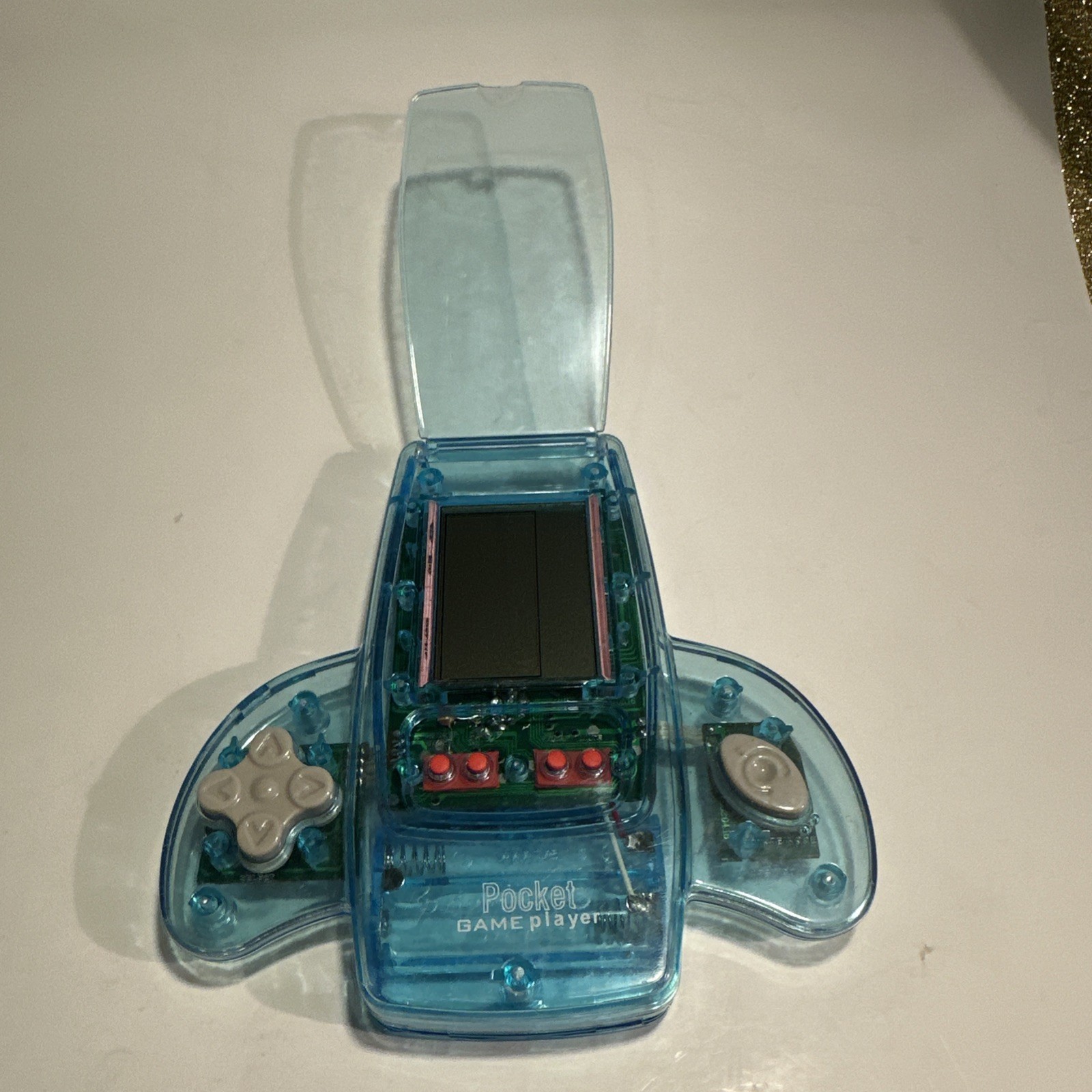 90’s Y2K Vintage Hand Held Pocket Game Player w/ Clear Blue Case- Tested