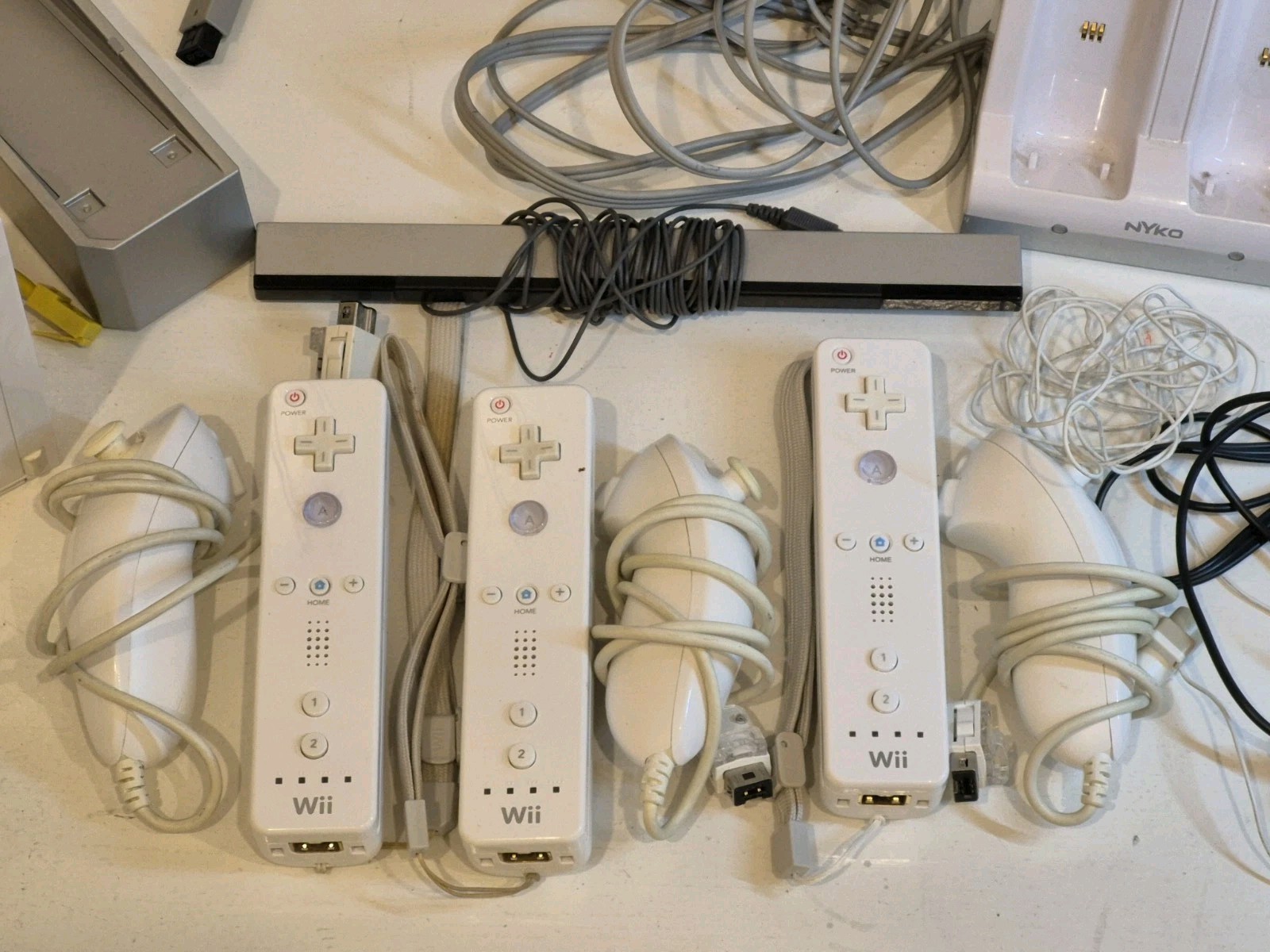 Wii RVL-001 Bundle w/3 Remotes, 3 Nunchucks, Charger, Sensor, Cables Ready 2 Go