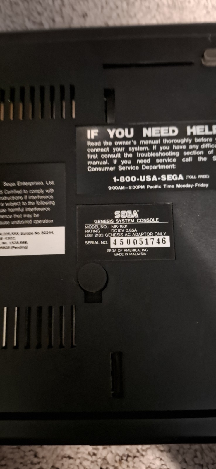 SEGA Genesis MK-1631 Home Console Black NTSC-U/C (US/Canada) AC Adapter
