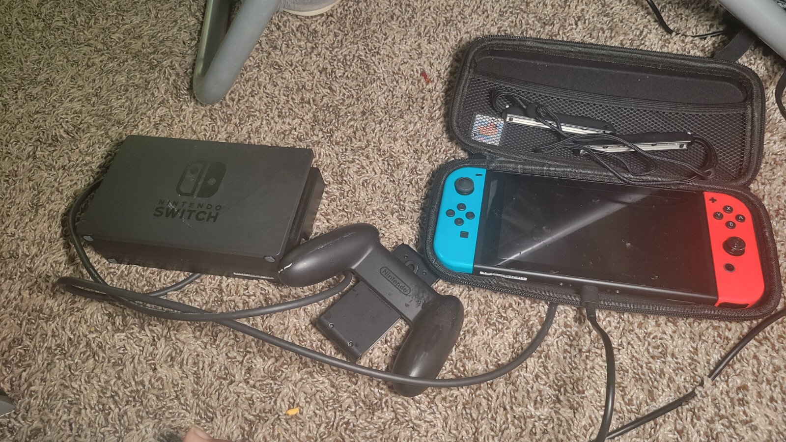 Nintendo Switch with Blue and Red Joy-Con Controllers & Mario Kart