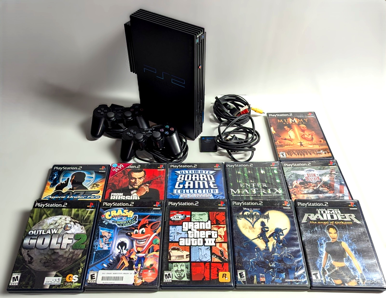 Playstation 2 System + Controllers + 11 Games Card GTA Crash PS2 Set Bundle Lot