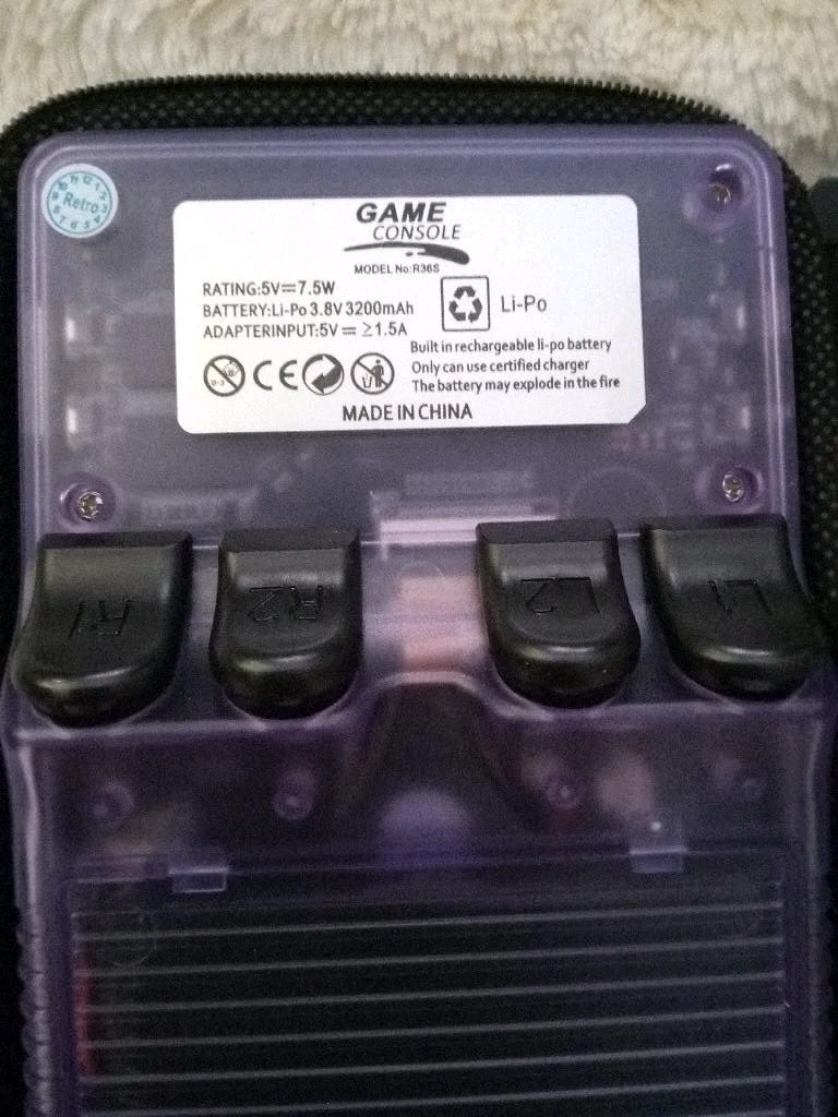 R36S Retro Handheld Game Console 64GB Purple Transparent Portable Gaming Player