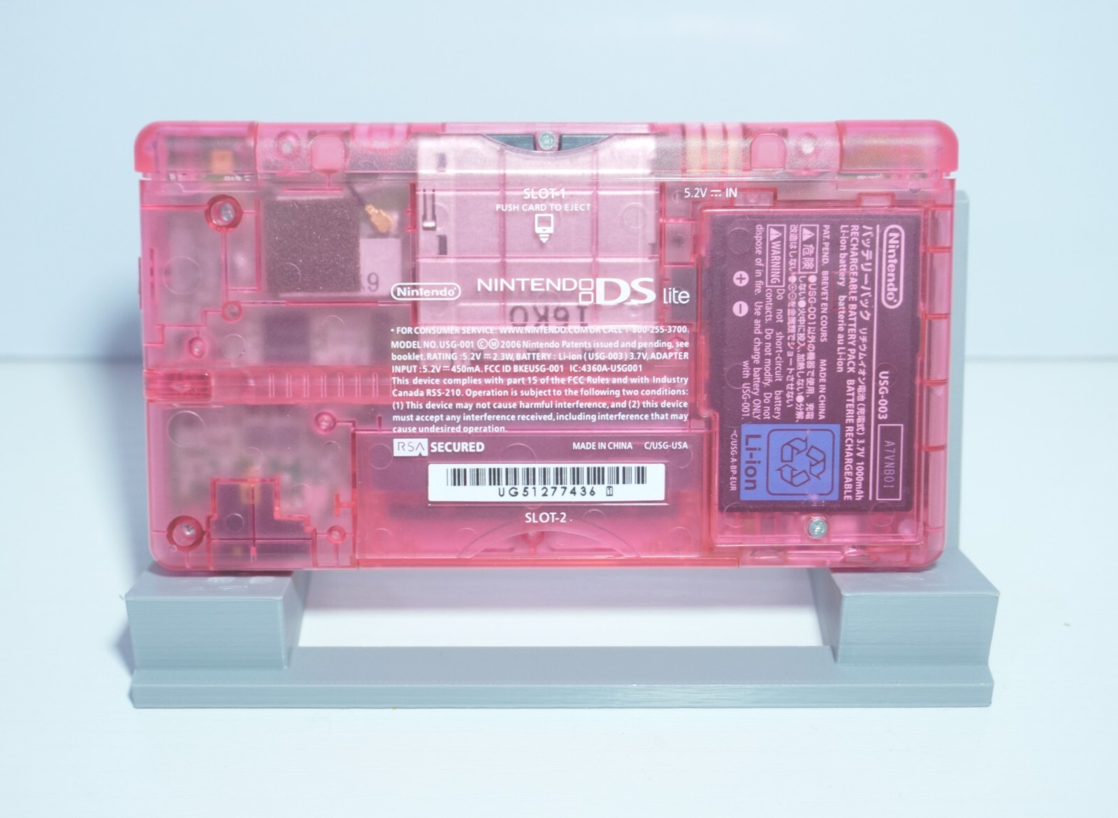 Nintendo DS Lite Transparent Clear Pink Handheld System with Charger & Stylus