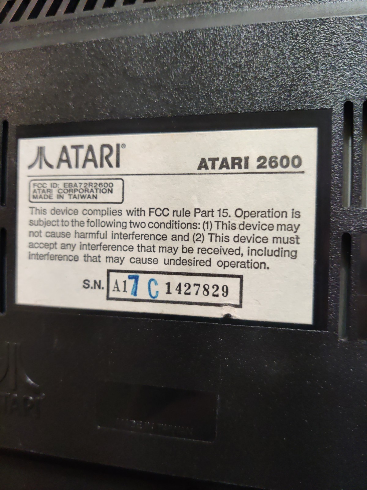 Nice Clean Atari 2600 Jr Console Video Game System + Power Cable