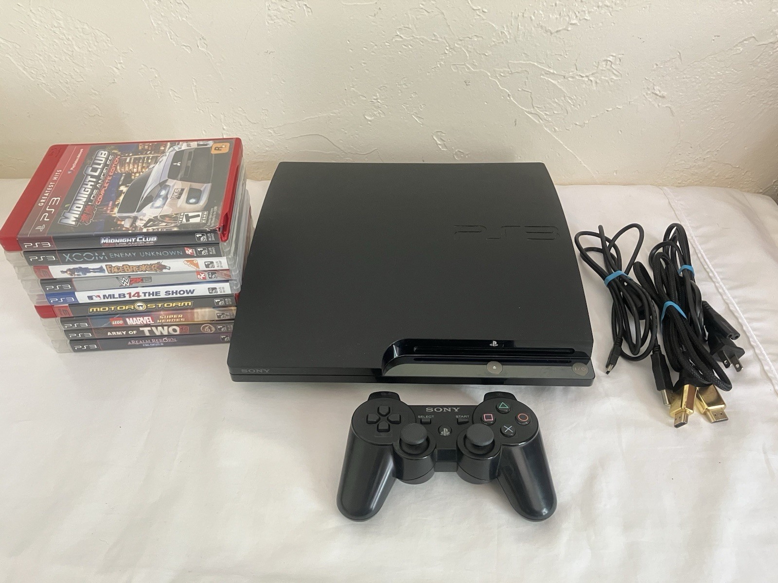 Sony PS3 Slim CECH-2001A 120GB Bundle 9 Games, Controller, Cables, Midnight Club