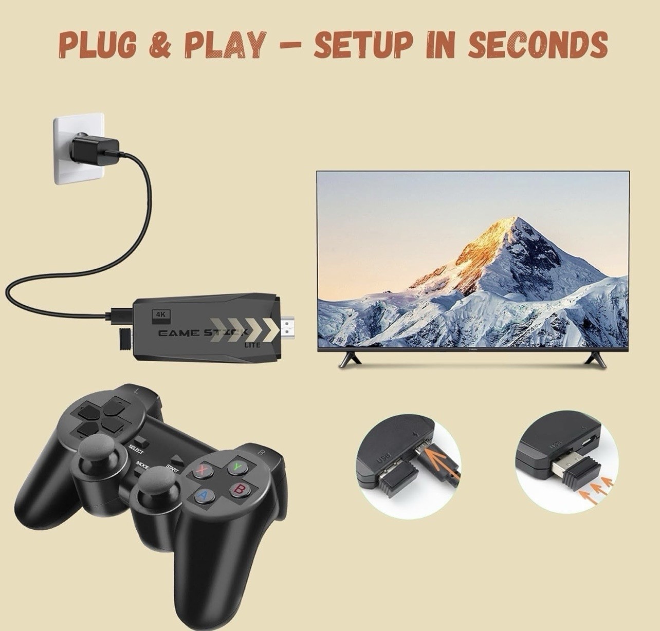 Wireless Retro Game Console, 25000+ Games Built-in, 4K HDMI Output, 9 Emulators,