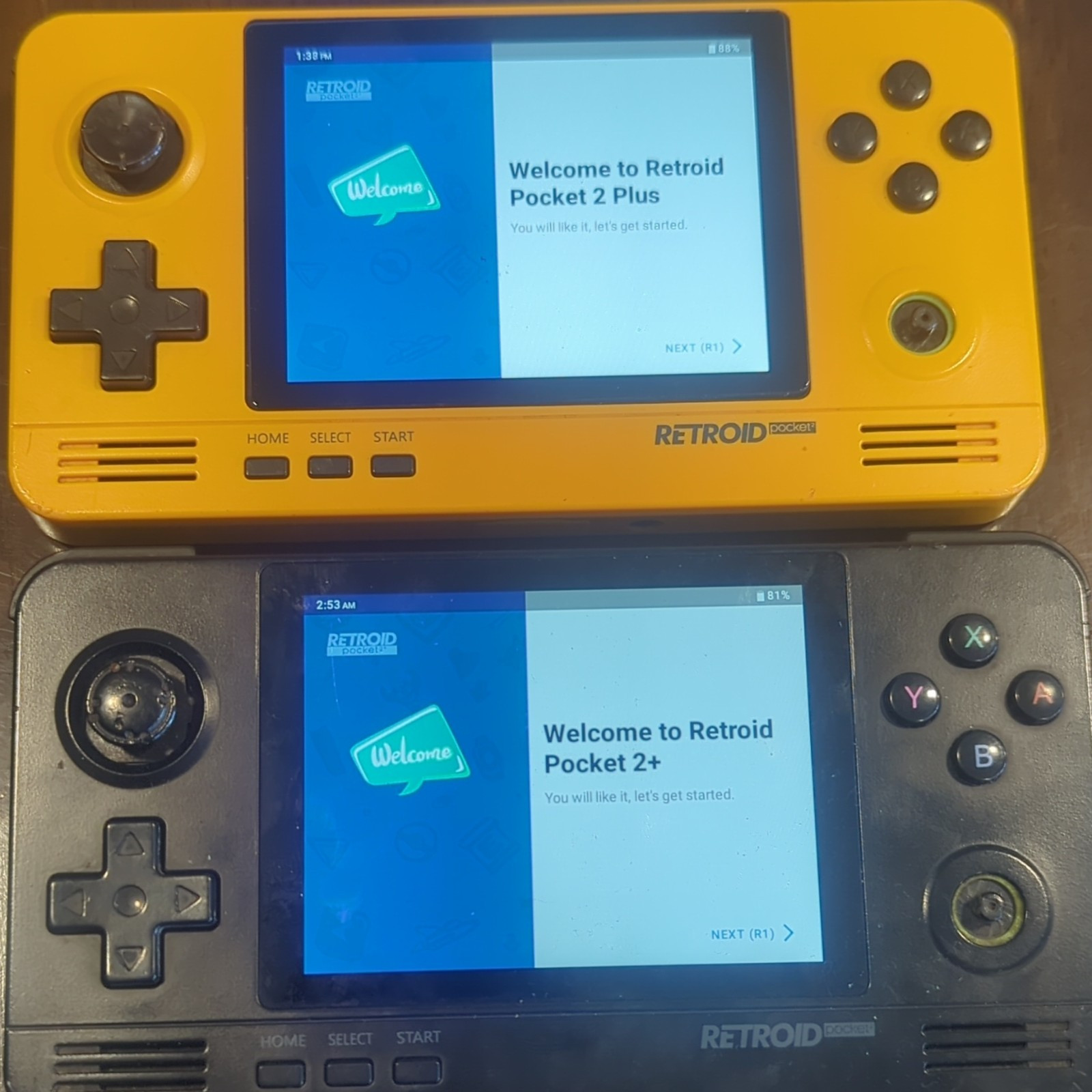 Lot of 2 Retroid Pocket 2+ Yellow/Black Handheld Android 32GB Wi-Fi USB-C HDMI