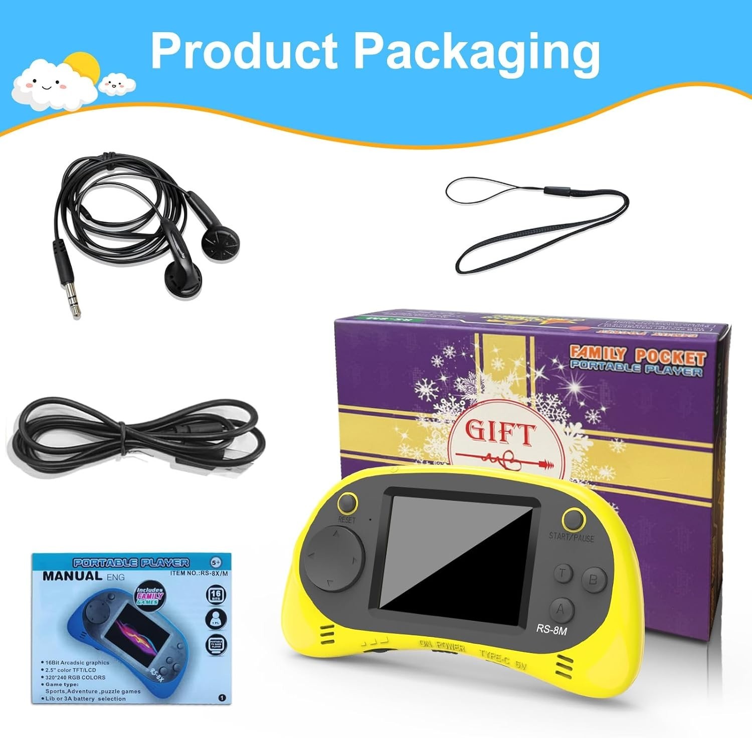 Kids Handheld Game Player – 220 Built-in Games, 2.5″ IPS Display, Rechargeable