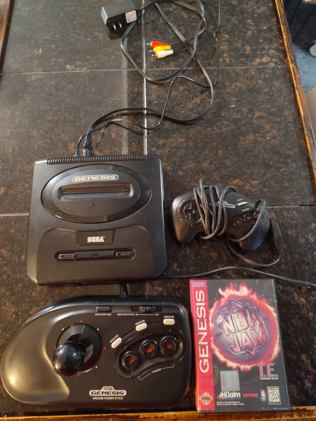 Sega Genesis Console 1 Controller 1 Arcade Stick NBA Jam TE And All Cables Read