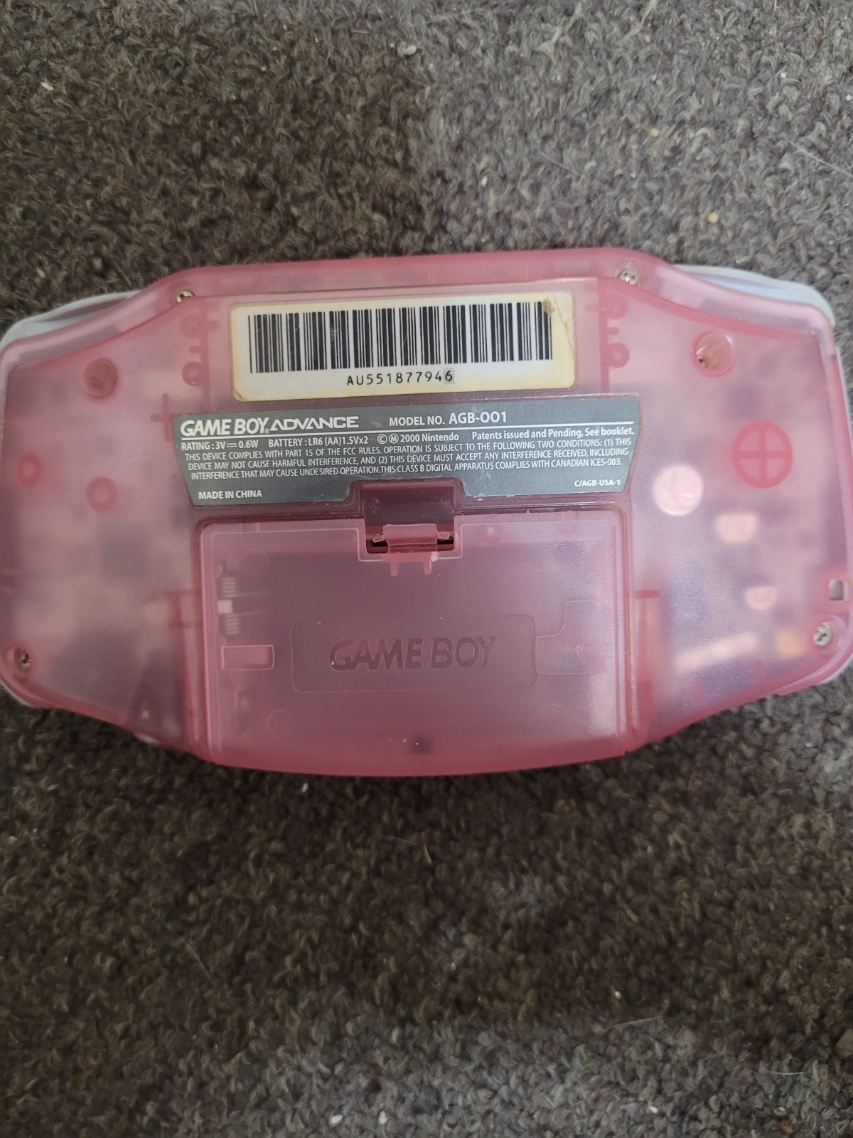 Nintendo Game Boy Advance AGB-001 Handheld System Fuchsia Pink, Tested