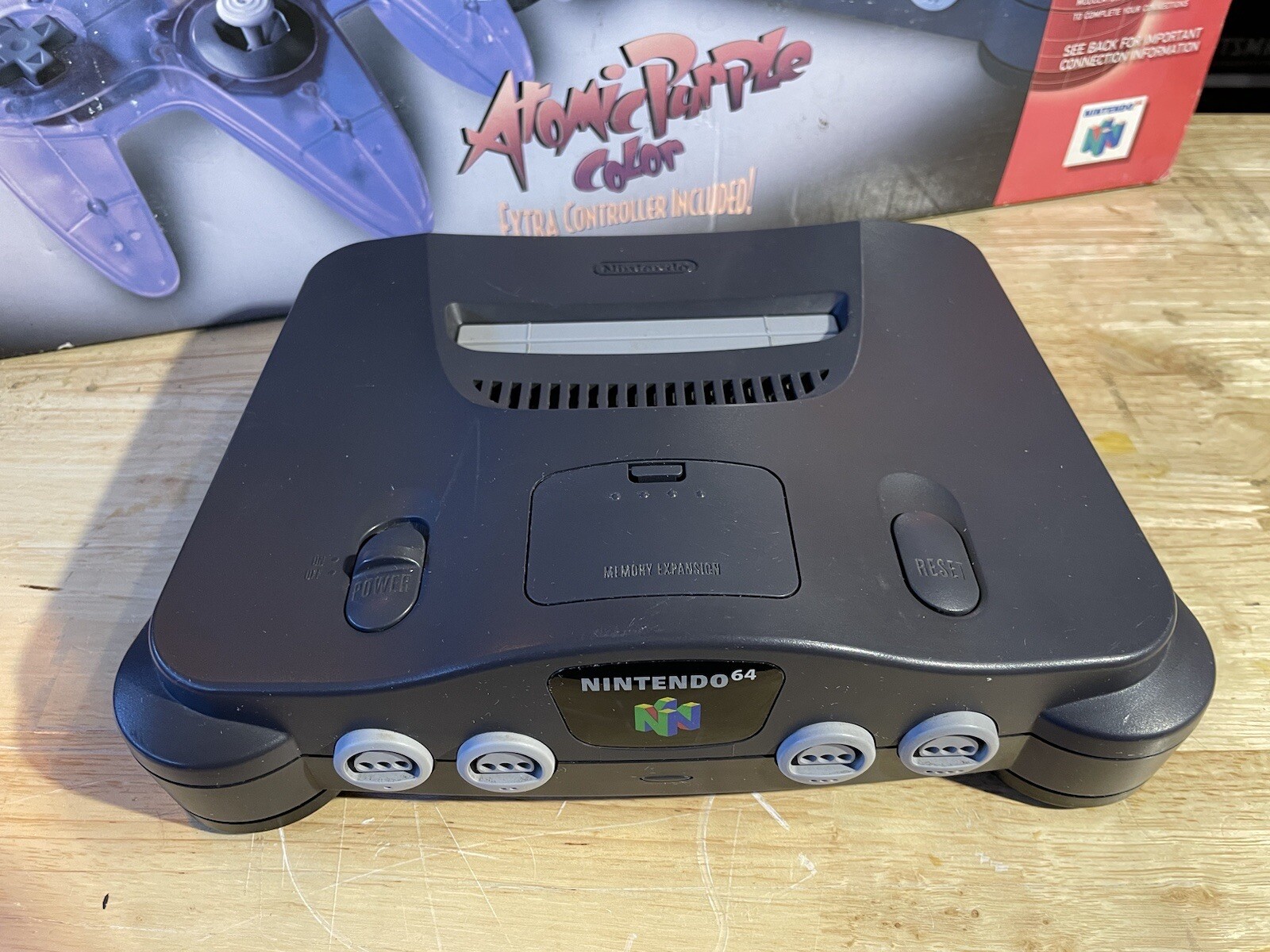 Nintendo 64 N64 Console Black w/Atomic Purple Controller In Box
