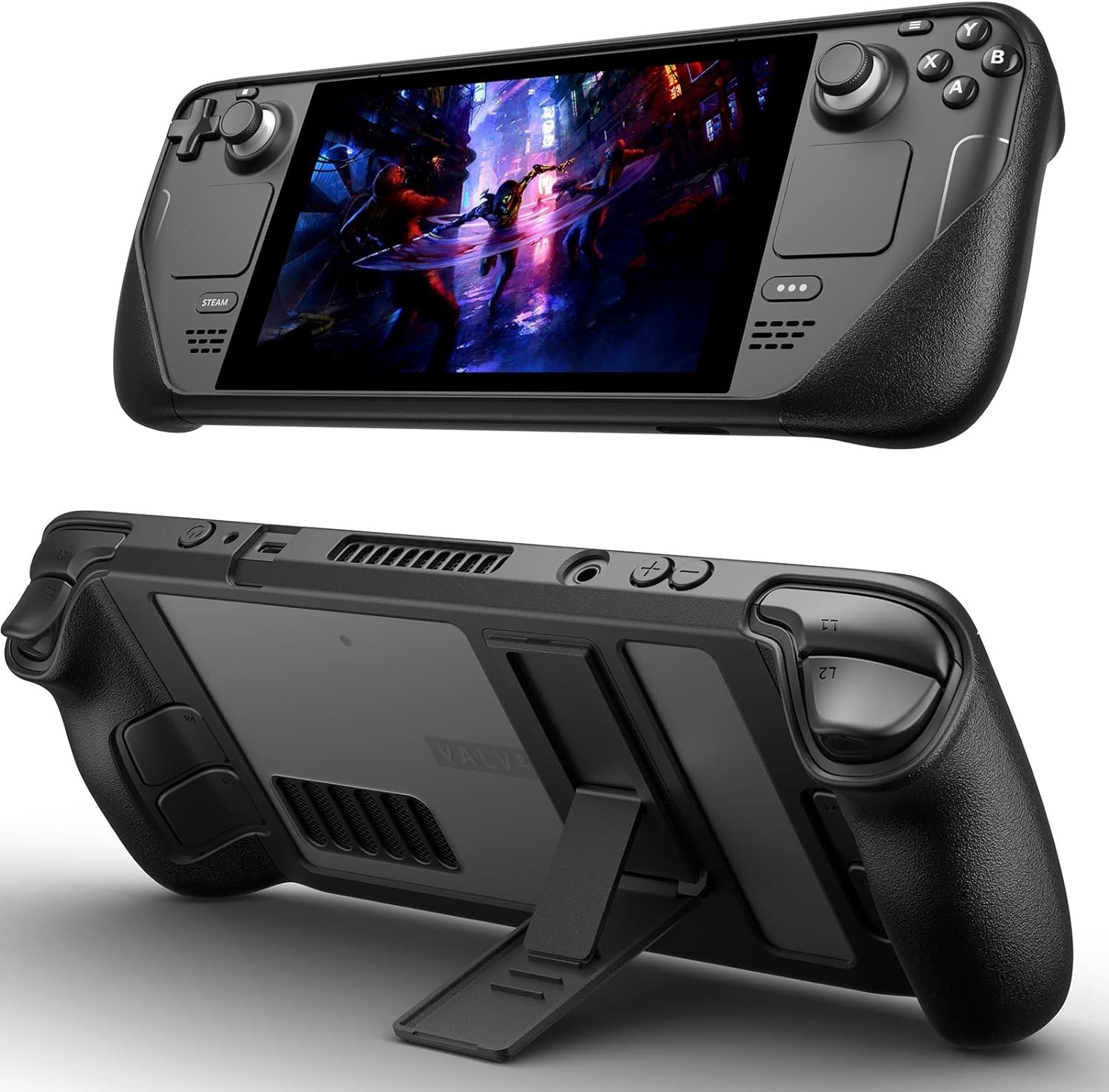 Ergonomic TPU Protective Case with Adjustable Stand for Steam Deck Gameplay