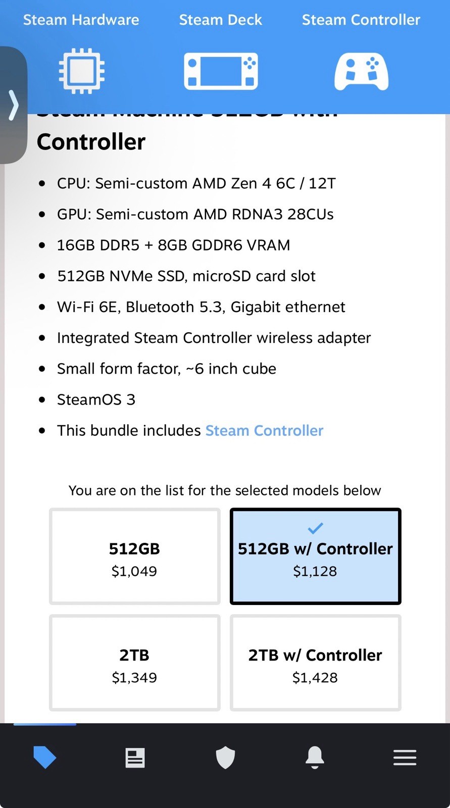 Valve Steam Machine 512GB Home Console w/ Controller, Black, Wi-Fi, SteamOS