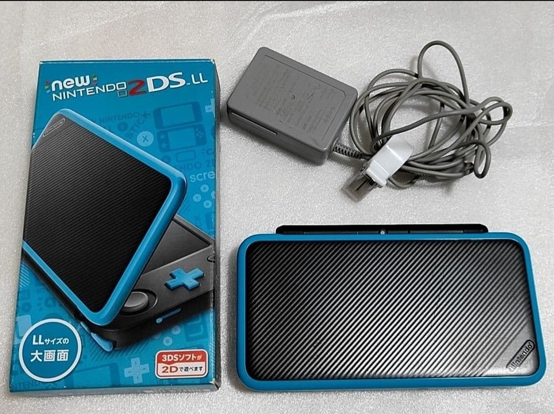 New Nintendo 2DS LL Console, Black x Turquoise, with Original Charger