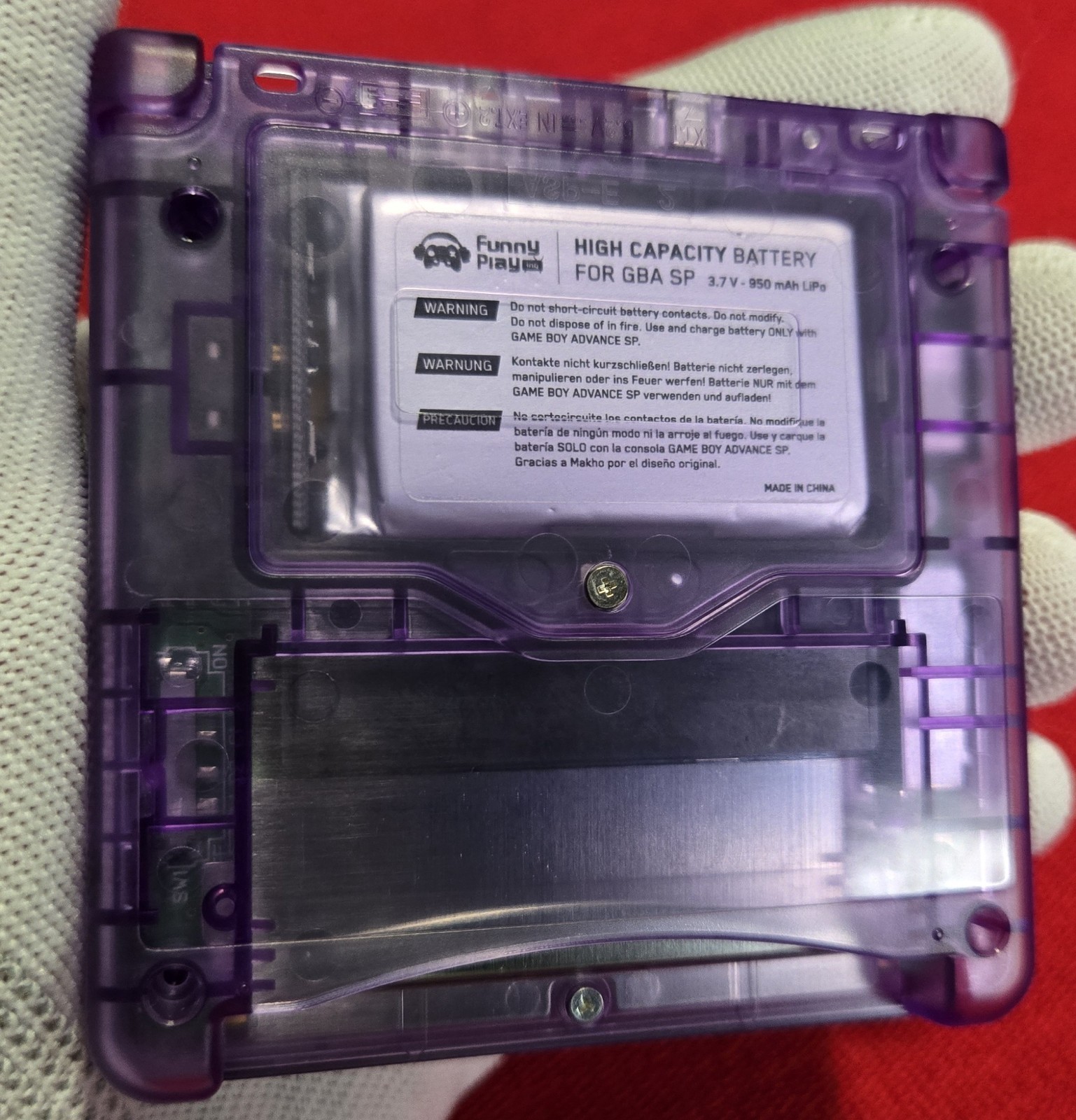 Clear Purple GameBoy Advance SP – IPS Bright LCD + USB-C Charging + New Battery