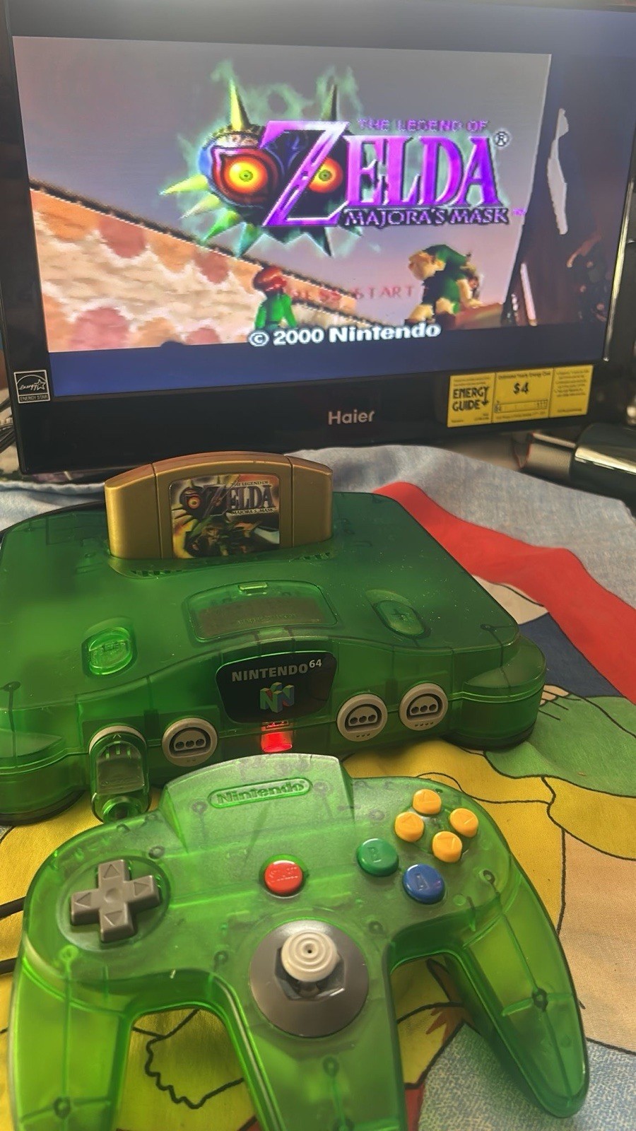 Nintendo 64 Jungle Green Console, Expansion Pak, Power Cord, Cables, READ (game)