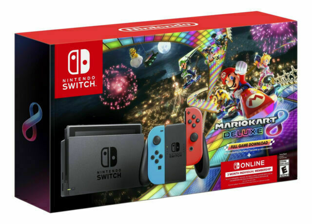 Nintendo Switch with Blue & Red Joy-Con, Mario Kart 8 Deluxe Full Game Download