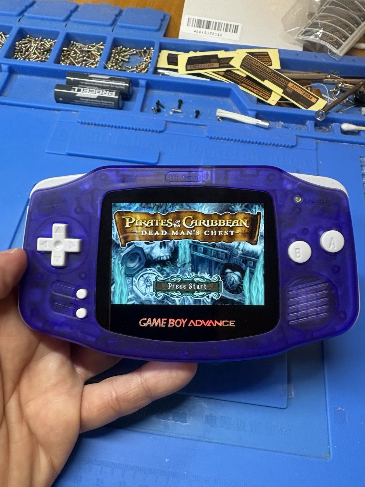 Purple Transparent Gameboy Advance Backlit IPS GBA Nintendo V5 Case 1800 mah