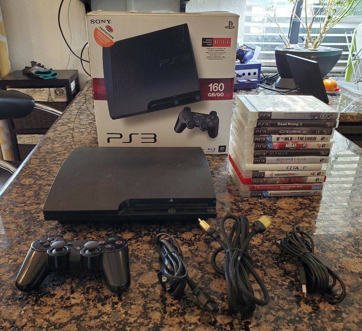 Sony PlayStation 3 Slim 160GB Black Console System + 12 Games In Box CECH-3001A