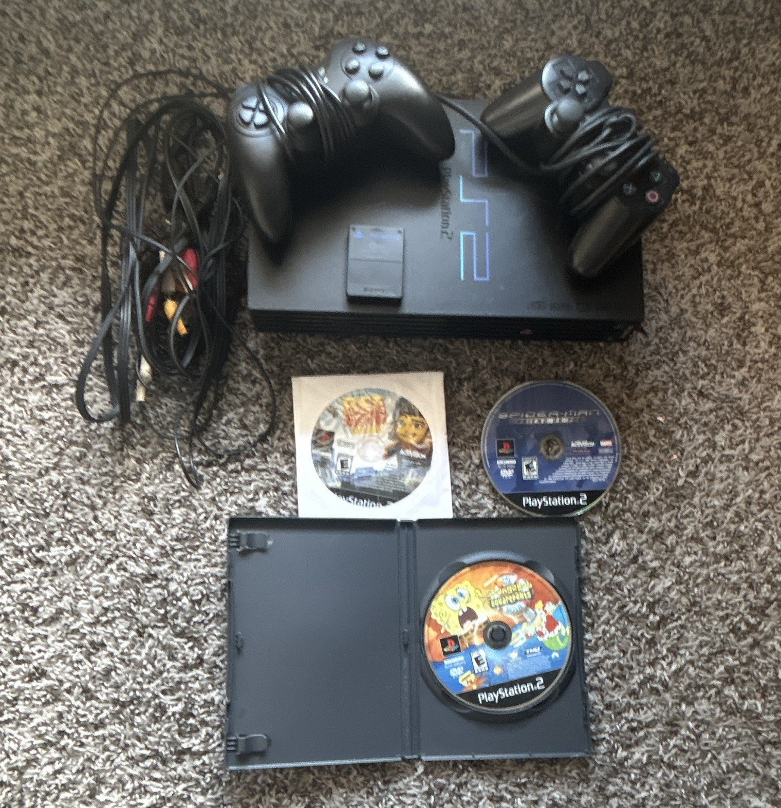 Sony PlayStation 2 PS2 Black Bundle 2 Controllers, 8MB memory card, 3 games
