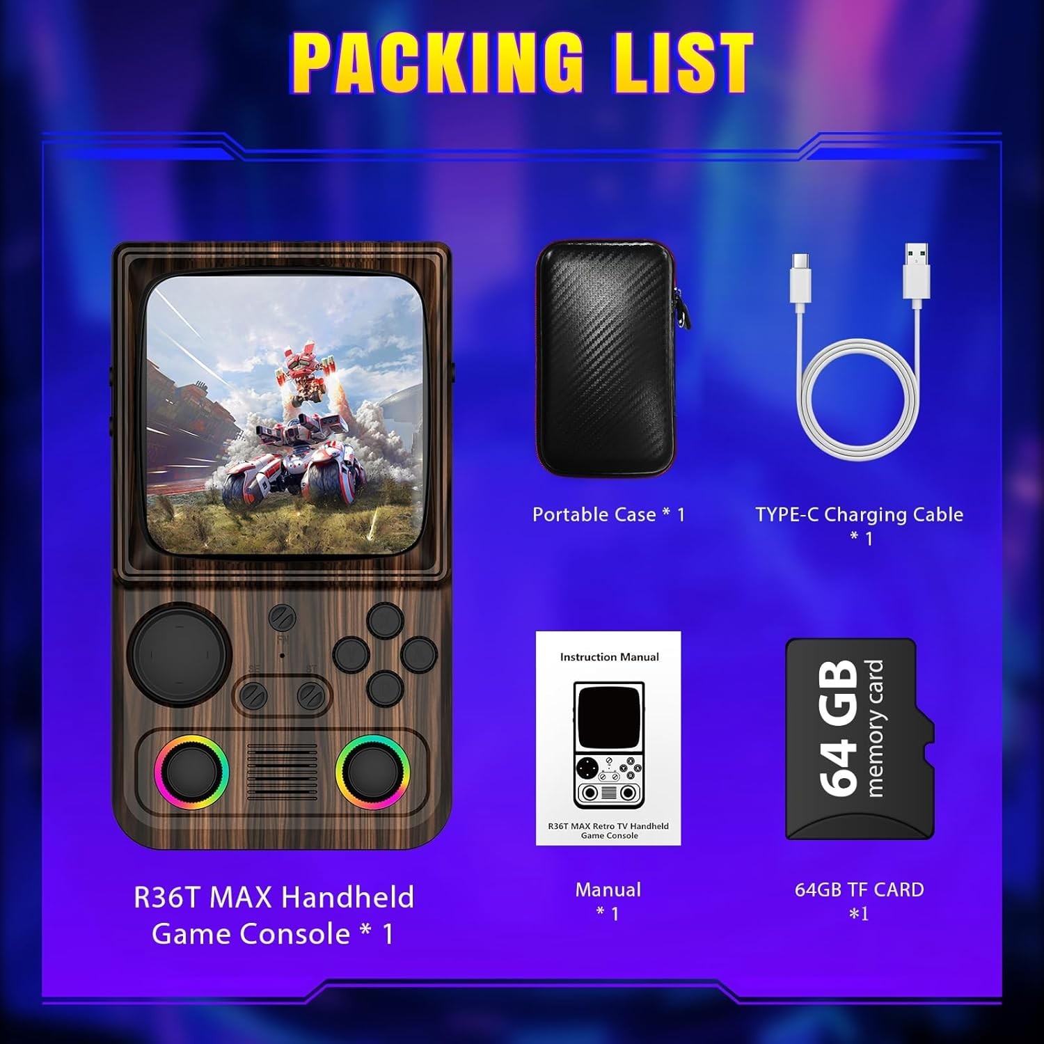 R36T MAX Upgraded Retro Handheld Game Console with 4000mAh Battery, 4.0» IPS Sc