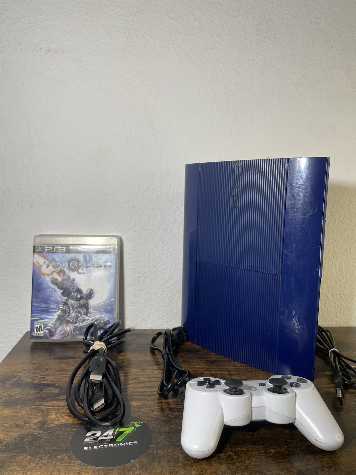 Sony PlayStation 3 PS3 Super Slim 250GB Blue CECH-4201B Bundle Controller TESTED