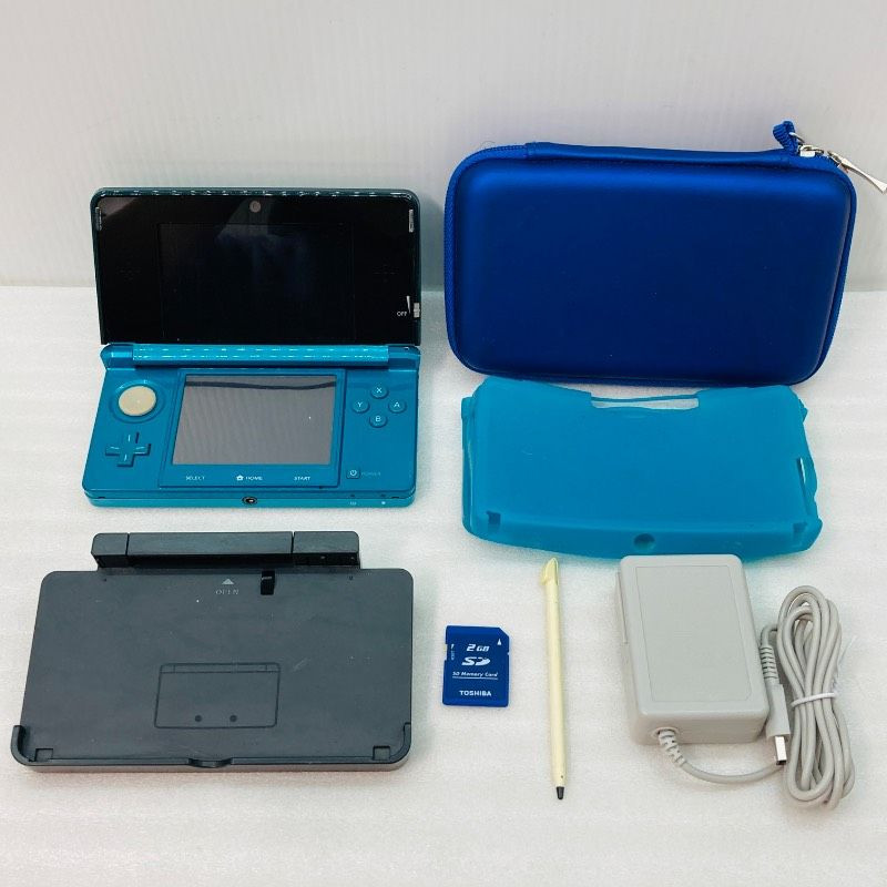 Nintendo 3DS Aqua Blue Handheld Console Charging Dock Bundle NTSC-J Japan 0155