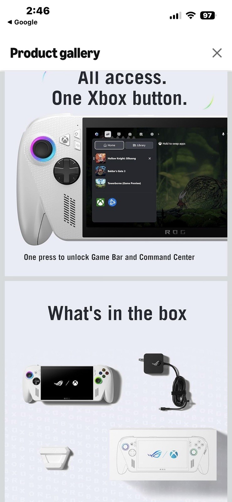 ASUS Xbox x ROG Ally 1tb White Handheld System, 1080p FHD, Wi-Fi, USB-C