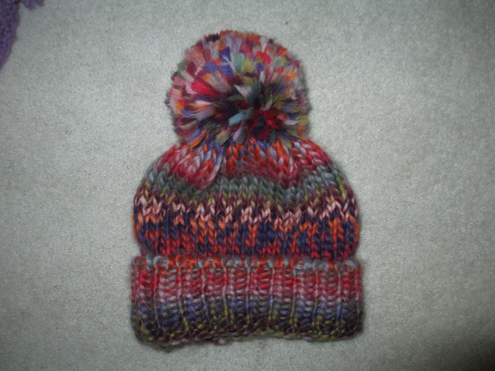 Multi Colored Super Soft Beanie with Top Puff- 100% Acrylic Hand Washable