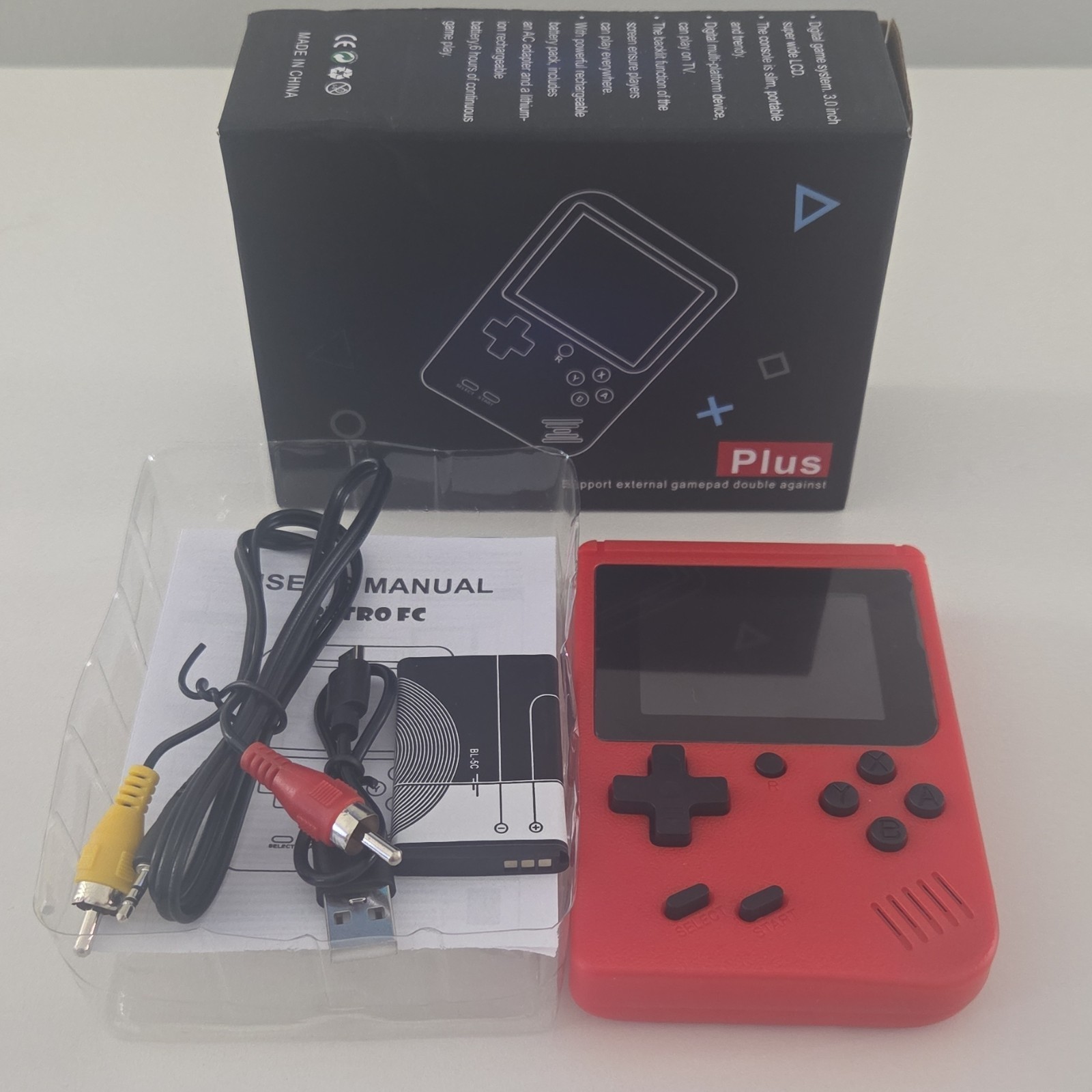 Plus Handheld Game Console Red/Black Backlit LCD TV Out Composite RCA AV DC