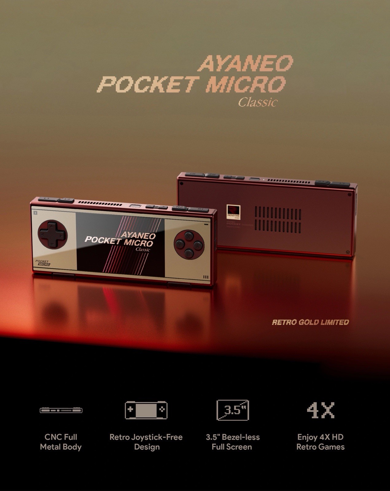 AYANEO Pocket MICRO Handheld System 256GB 960p Wi-Fi Limited Edition Gold/Red