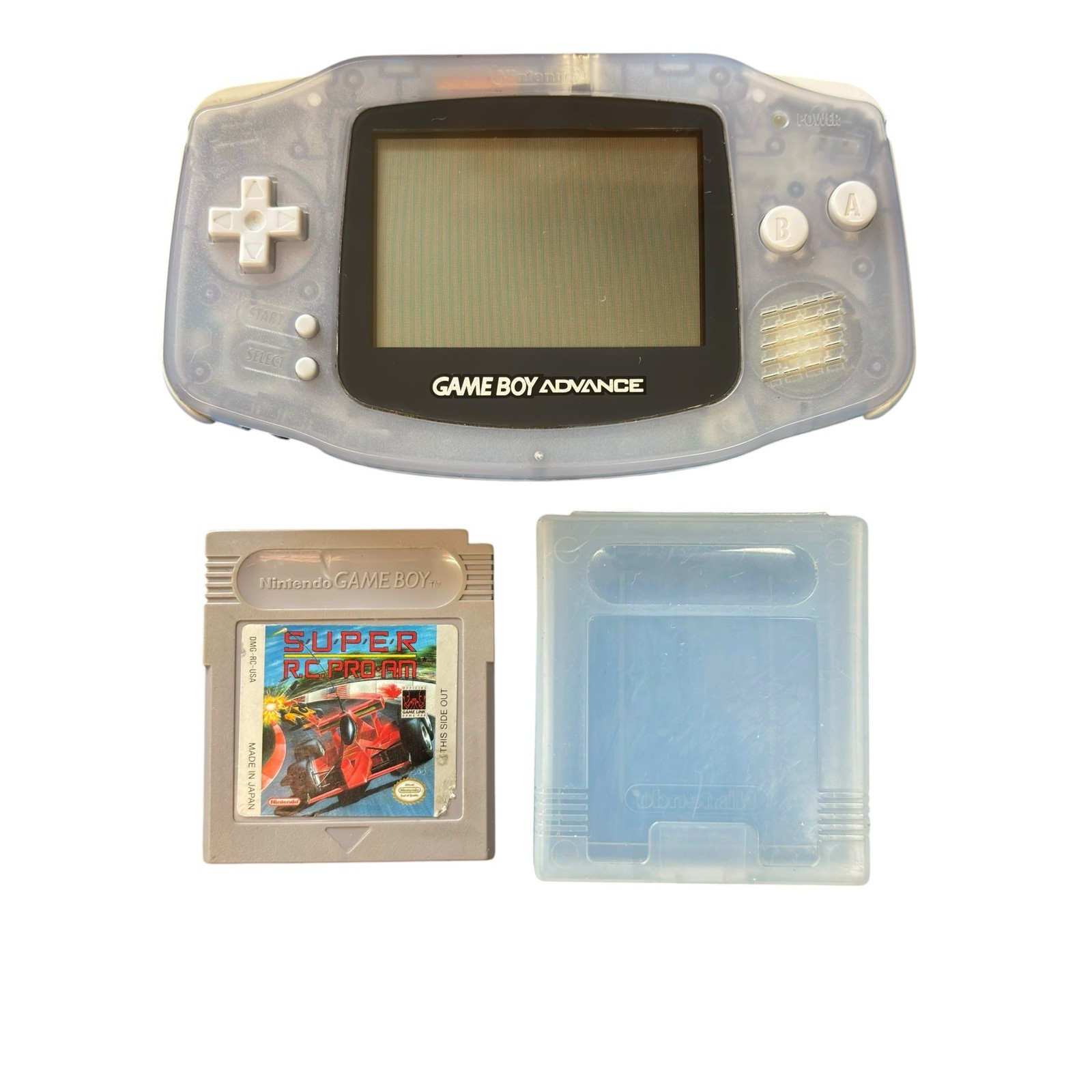 Nintendo Game Boy Advance Glacier Console Bundle AGB-001 W/ Super RC Pro-Am