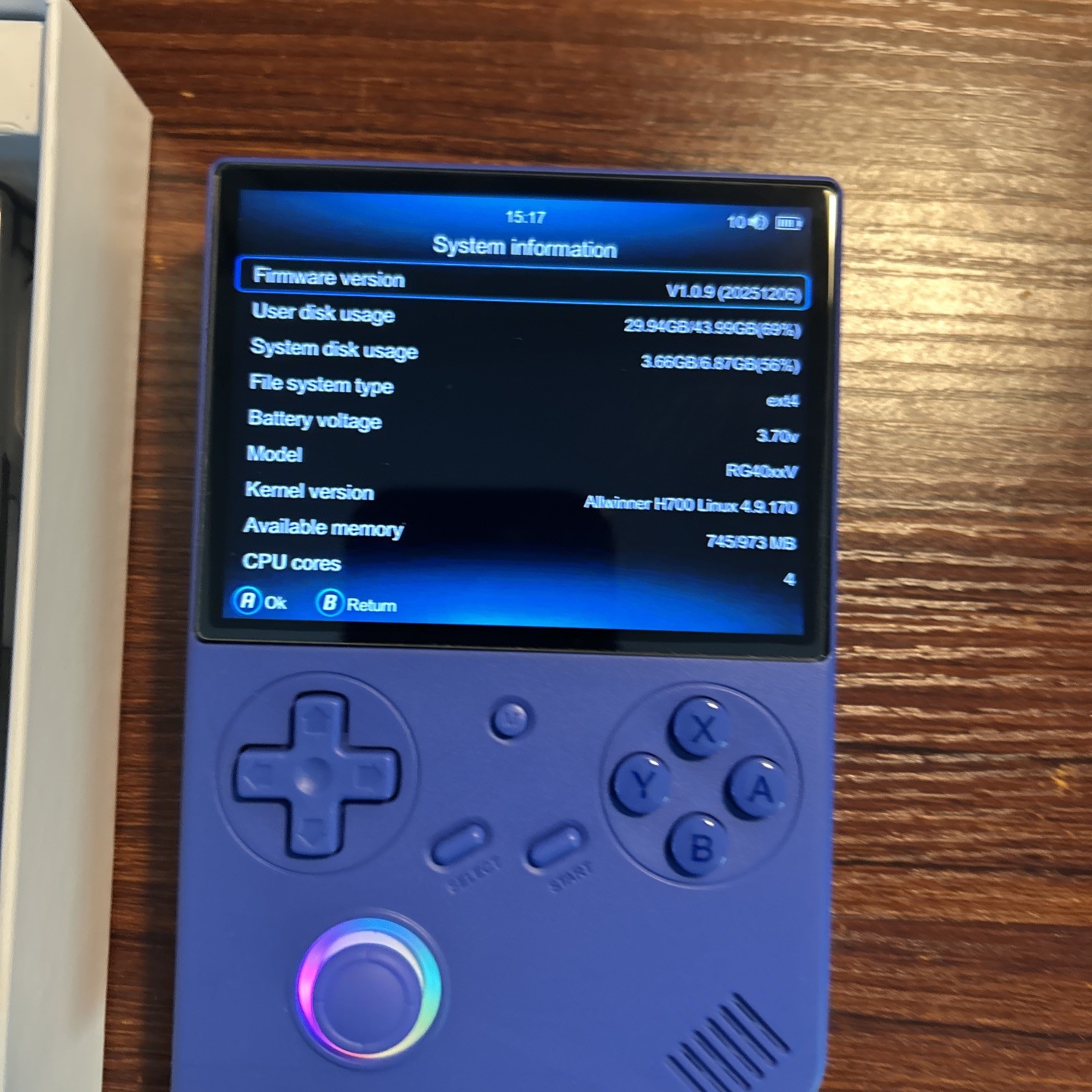 RG 40XXV Blue Anbernic 4.0′ IPS handheld Game Console Linux 64-Bit 64GB