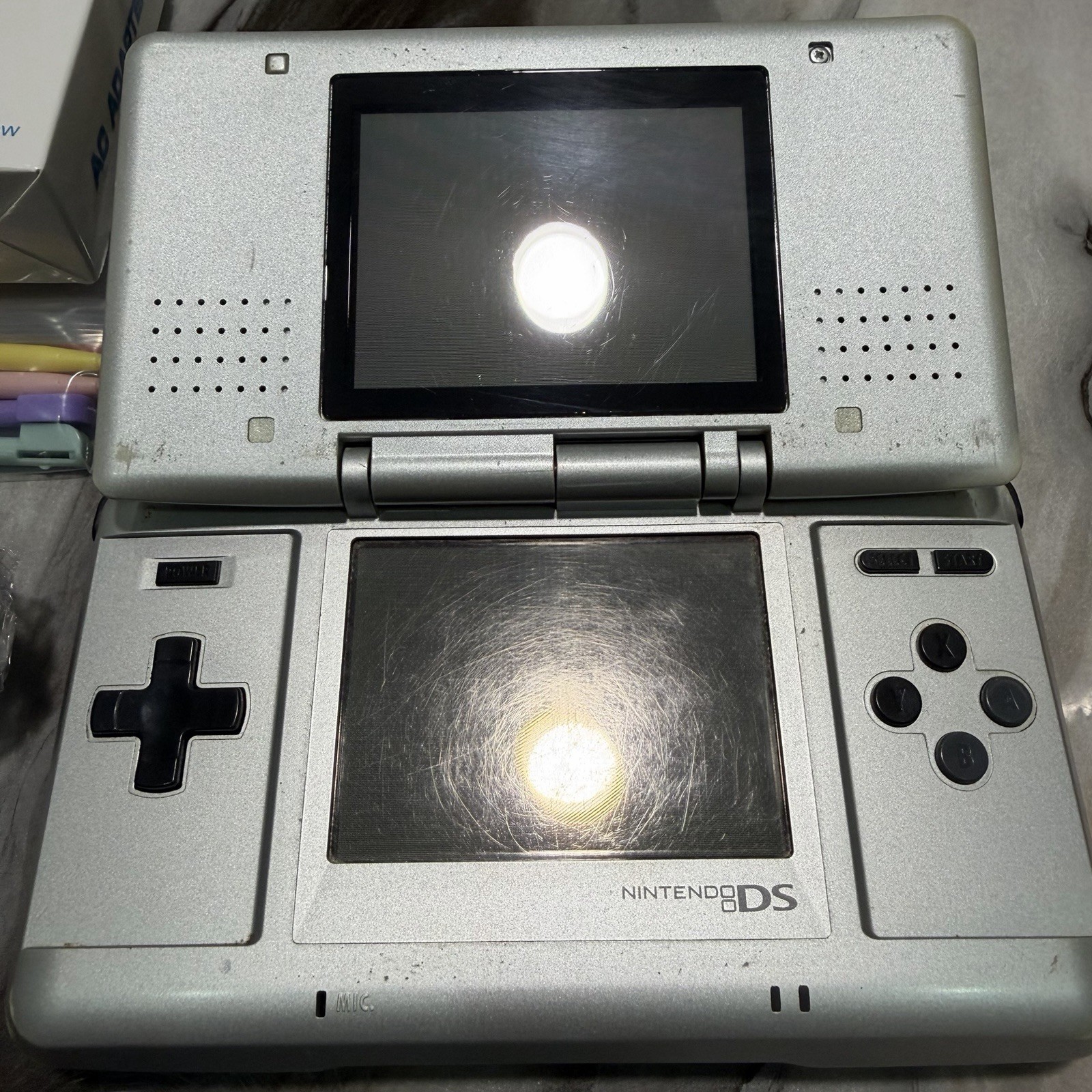 Nintendo DS Original Console NTR-001 Titanium Silver – Tested Works w/ Charger