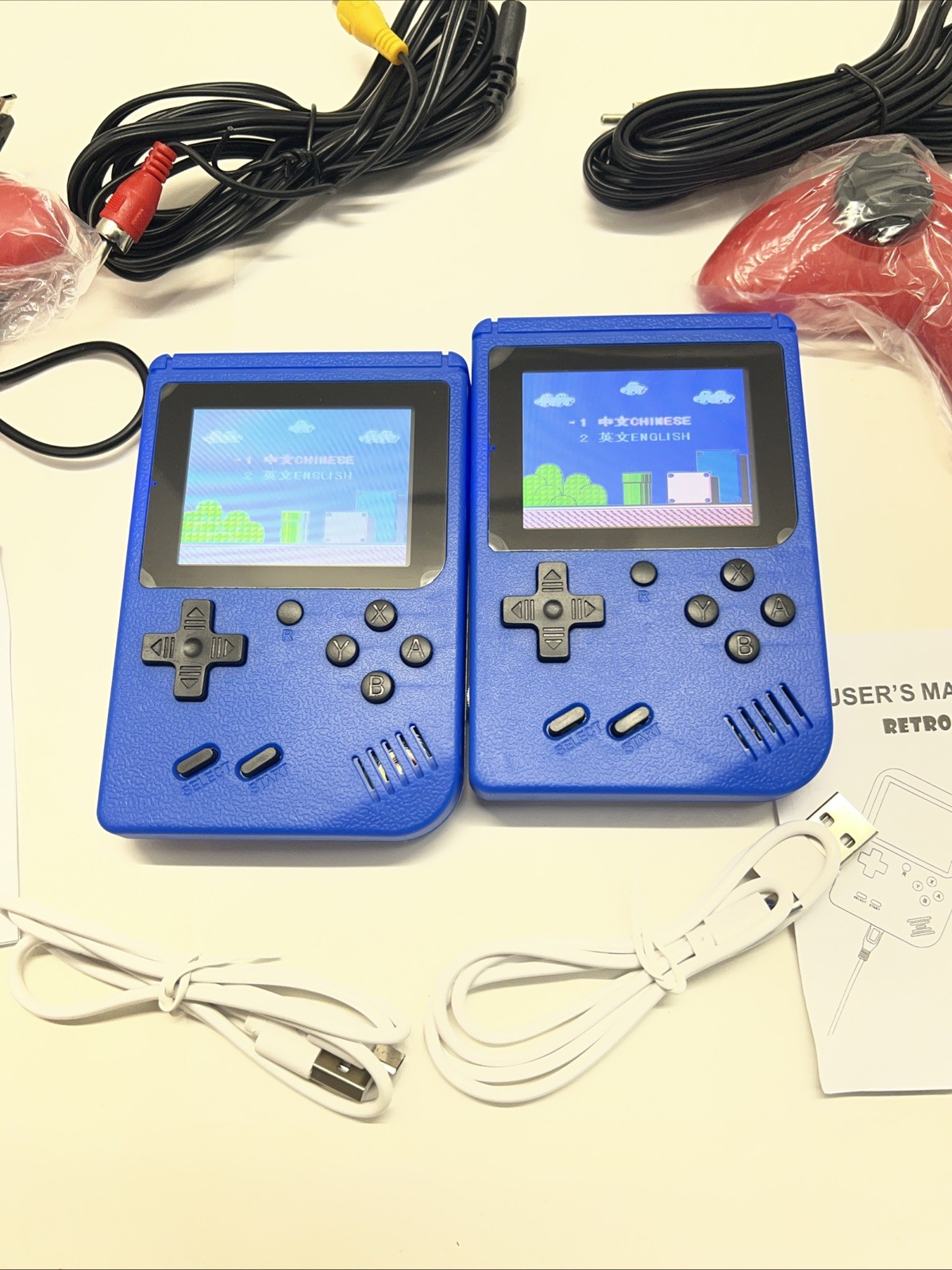 2x Game Box Plus Handheld Console Retro Gaming System w/ Preloaded Games Blue