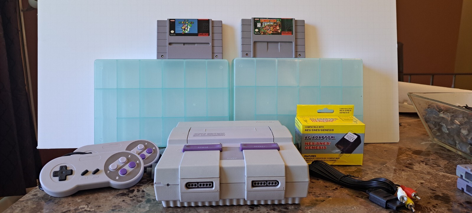 SNES Console + Super Mario World & Donkey Kong Country – Super Nintendo Bundle