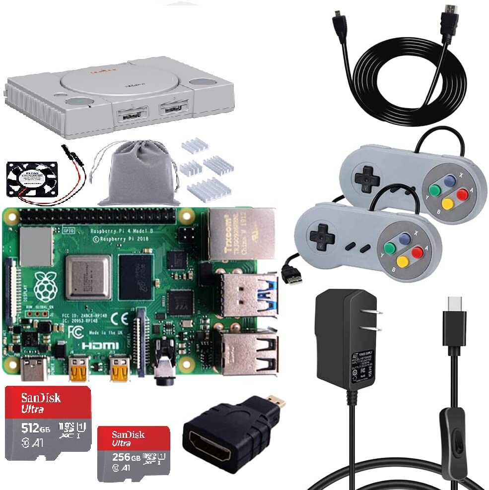 Retroflag PiStation CASE, Raspberry Pi 4B+ 512GB SD Card + Extras Retro Kit