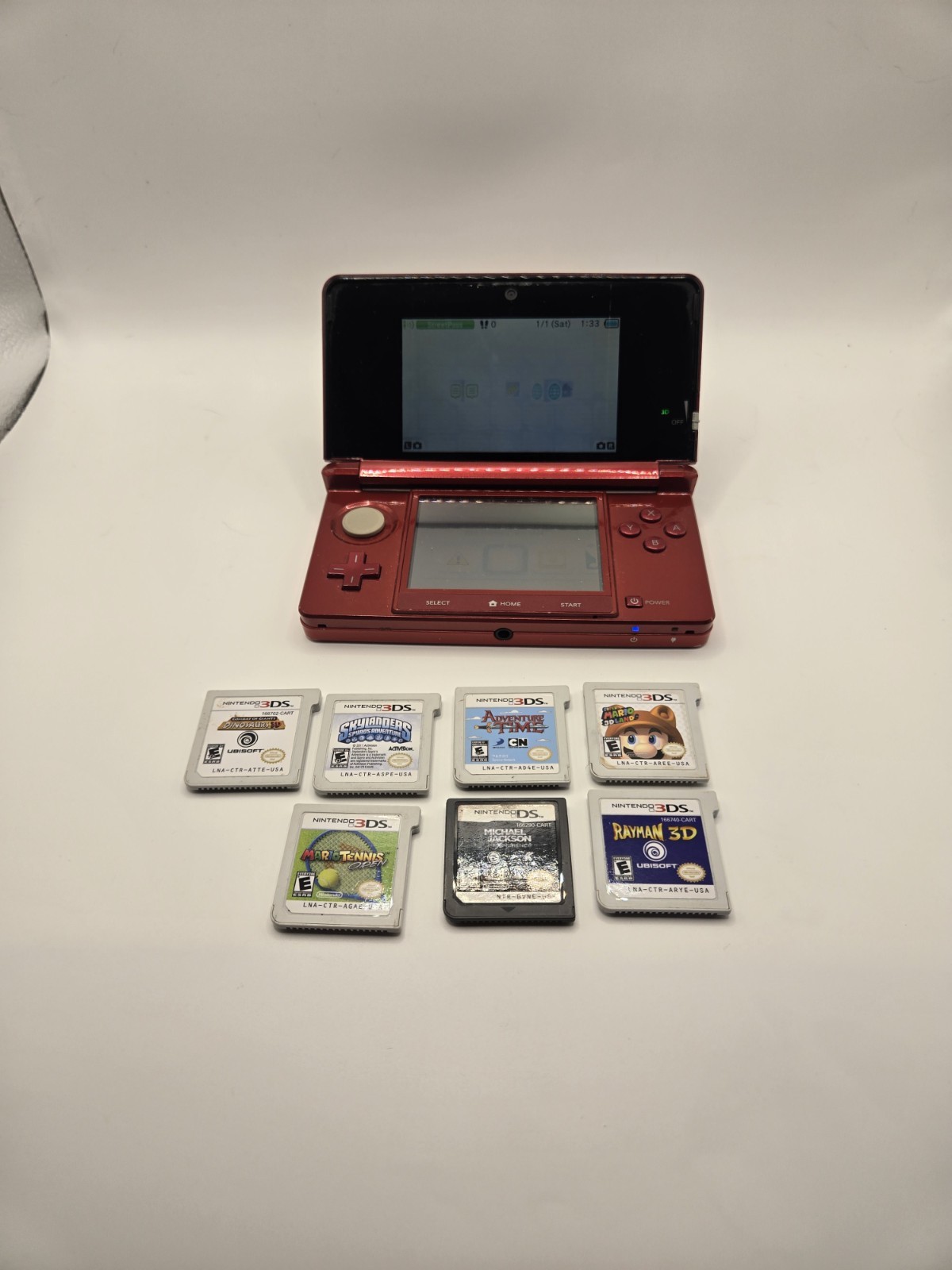 Nintendo 3DS Metallic Red Console System with 7 GamesNo Charger No Stylus