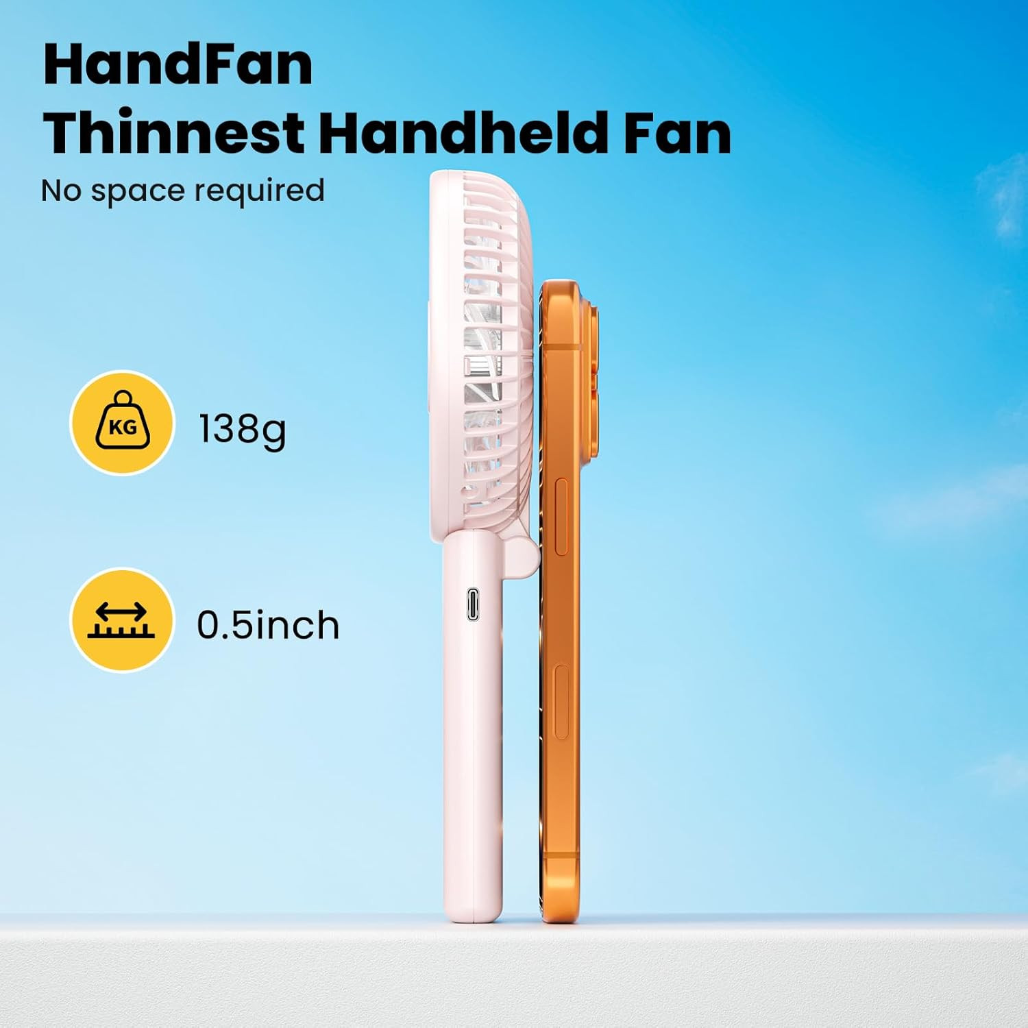 Ultra-Slim & Lightweight Handheld Fan (0.5in,0.3lb), 5 Speeds Portable Hand H…