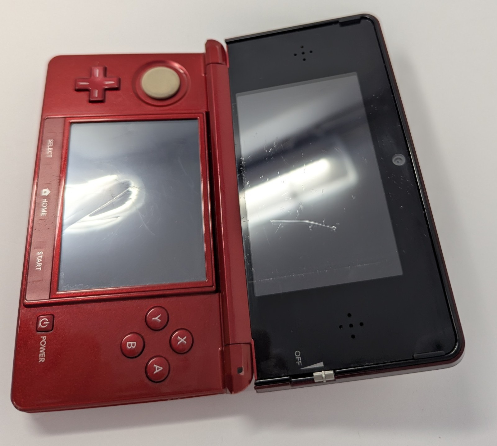 Nintendo 3DS Flame Red Handheld System Bundle w/ Charger – Screen Dent – Tested!