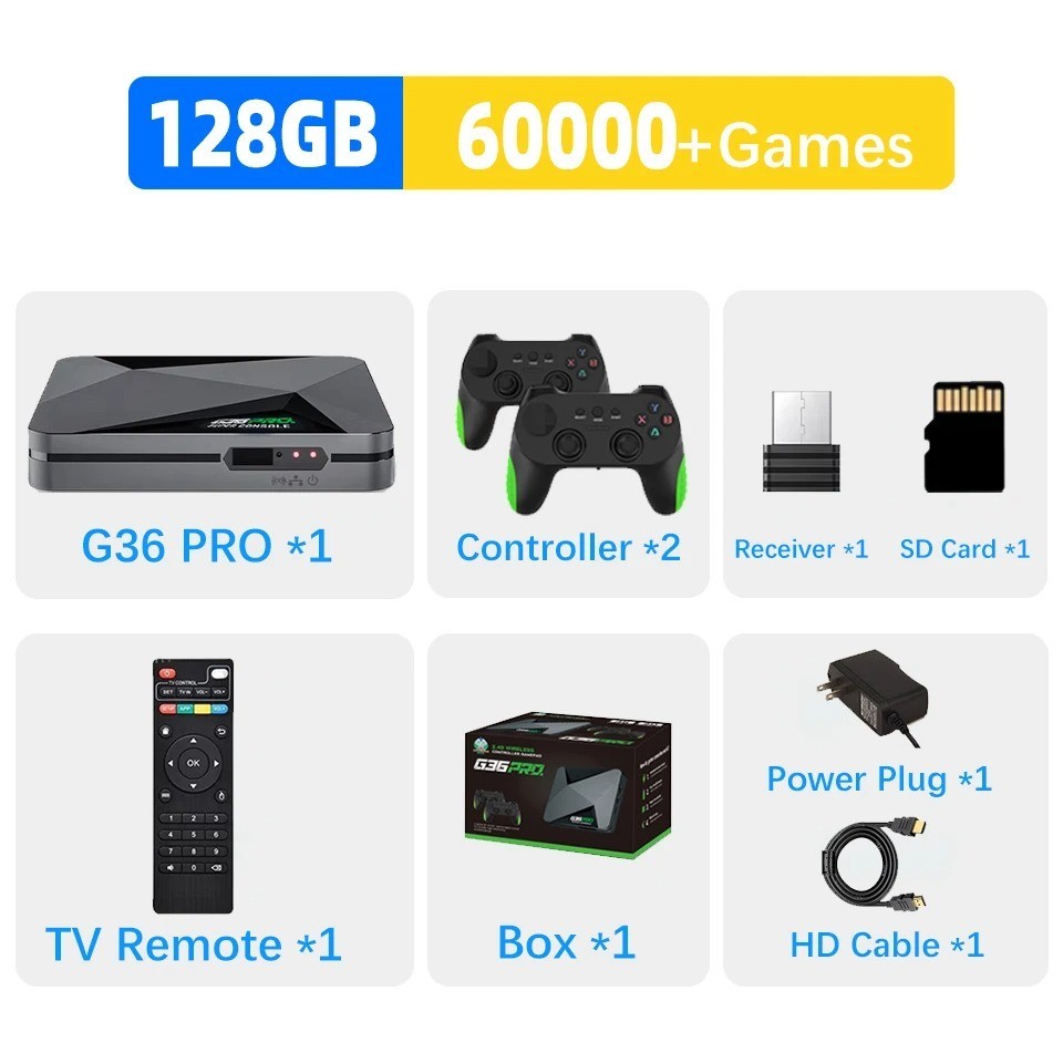 Super Game Box G36 Pro 4K Retro Video Game Console with 60000 128 GB