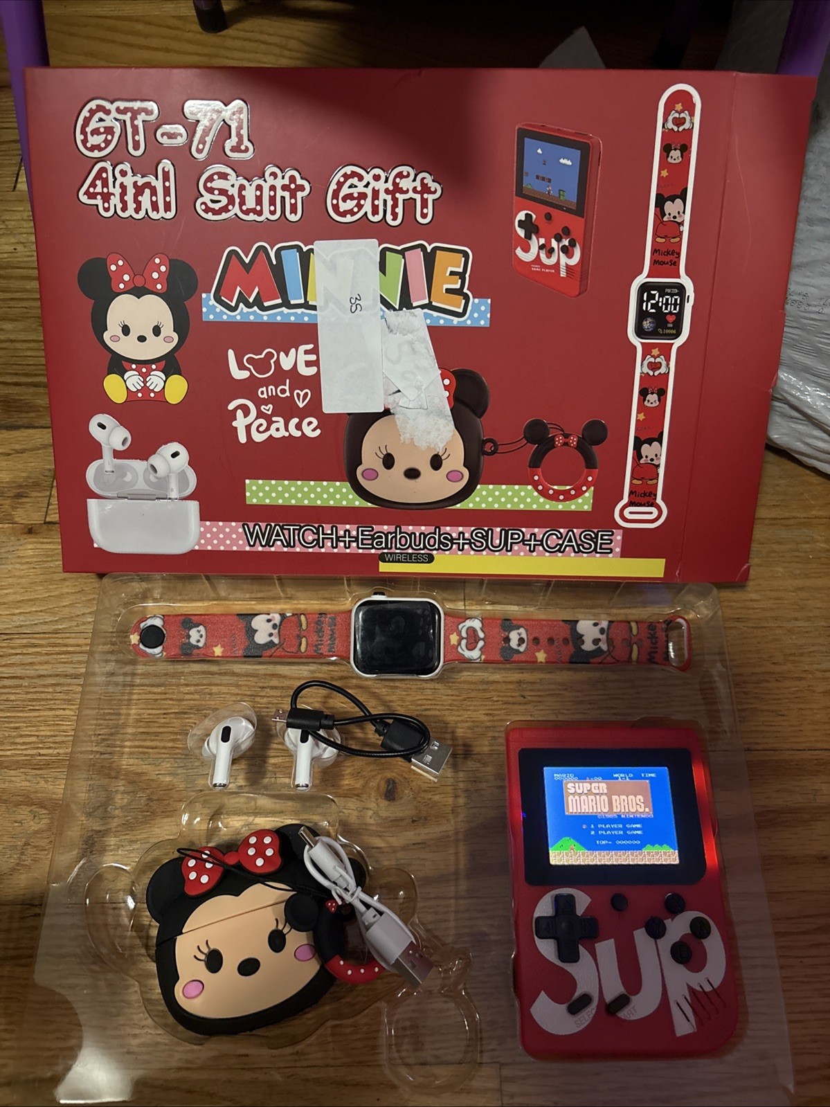 4 In 1 Tech Bundle Box— Wireless Earbuds, Smart Watch, Retro Game Console