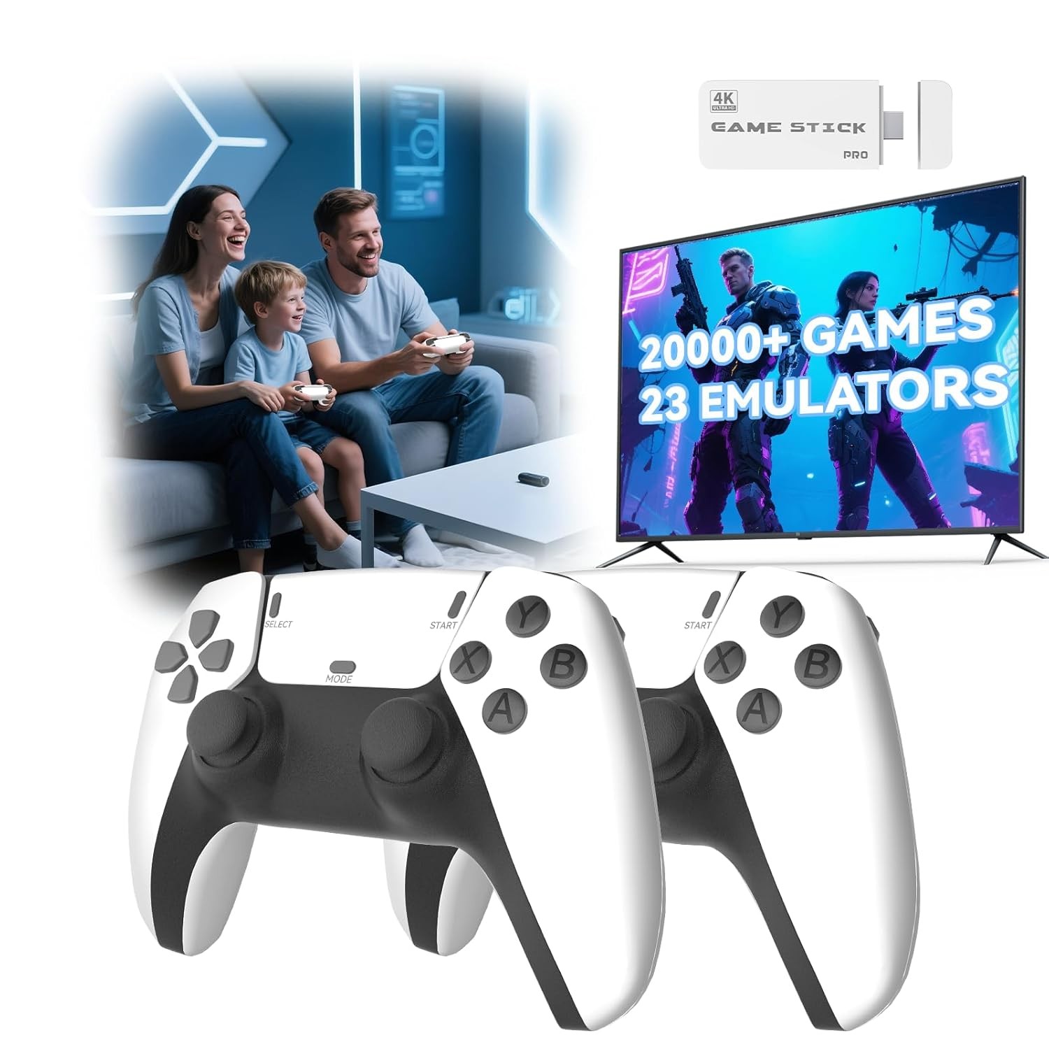 4K HDMI TV Game Stick Built-in 128GB 30000+ Video Games Console Wireless Gamepad