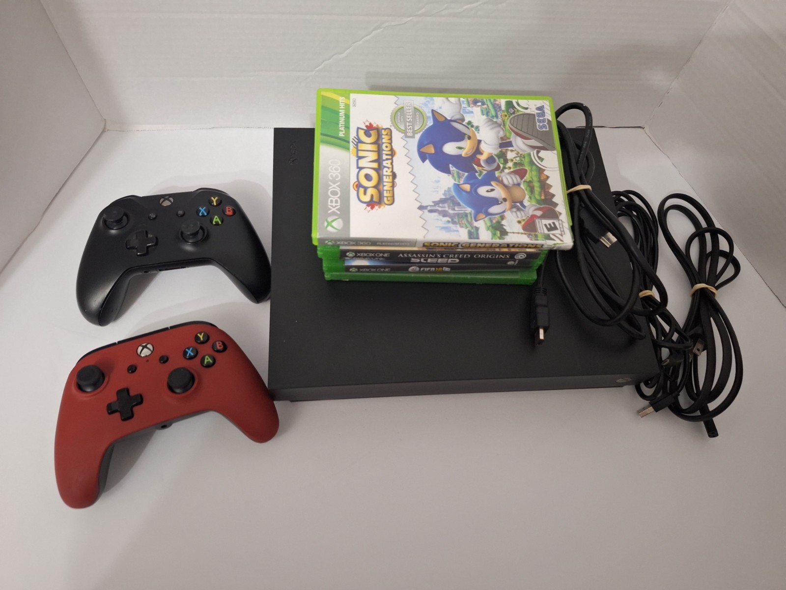Microsoft Xbox One X Console 1TB 1787 BUNDLE 2 Controllers, Power Cords, 5 Games