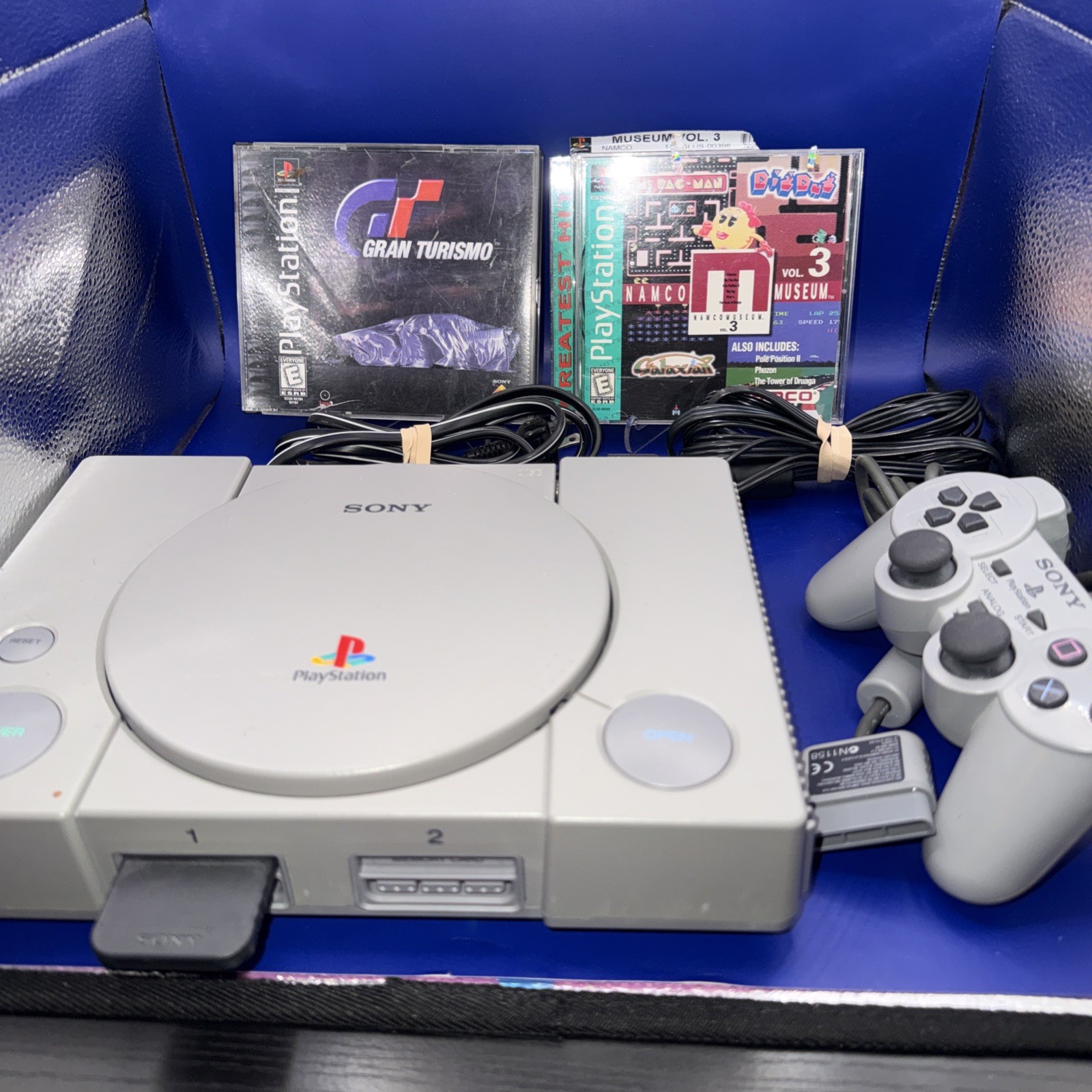 PS1 Console Bundle 1 Controllers + Cables + 2 Games Tested Working BUNDLE