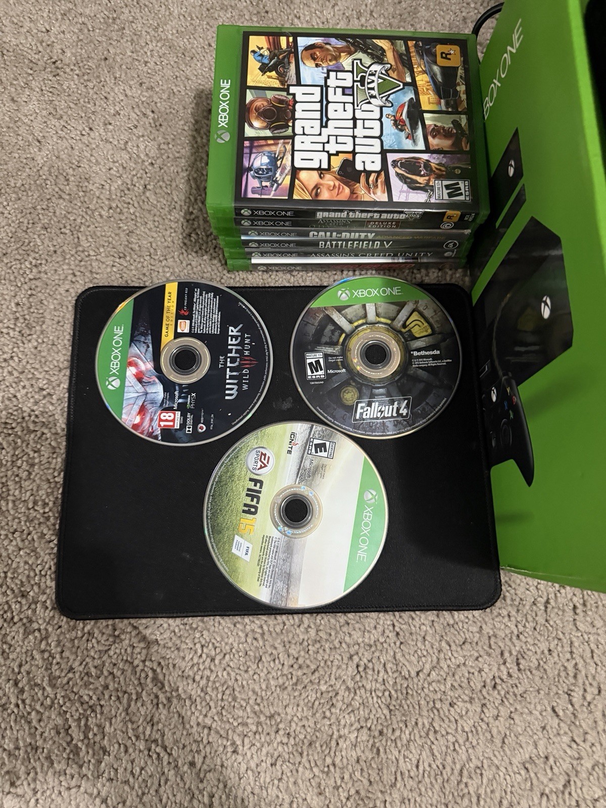 Xbox One Console Bundle 3 Controllers + Box + 9 Games GTA V Witcher 3 COD Bundle